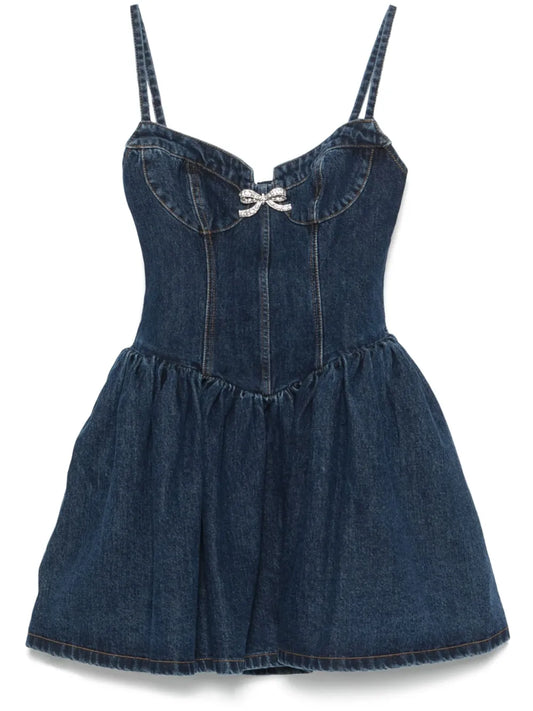 Bow-Detailed Denim Mini Dress