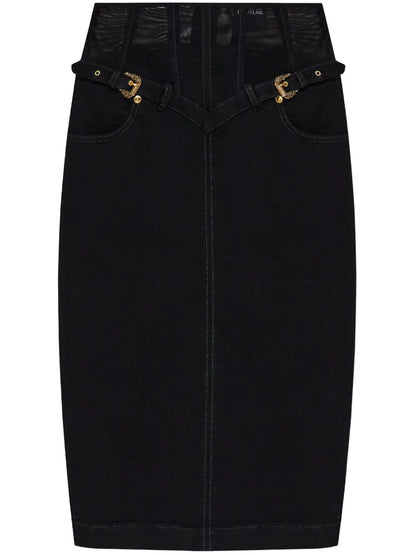 Barocco-Buckle Denim Skirt