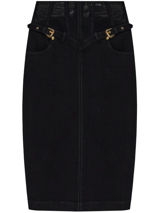 Barocco-Buckle Denim Skirt