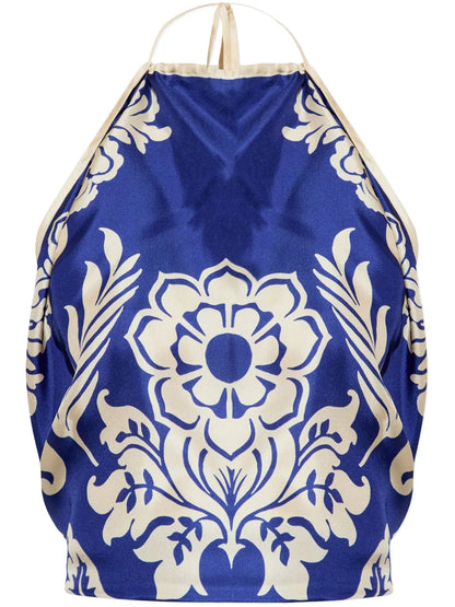Floral-Print Silk Top