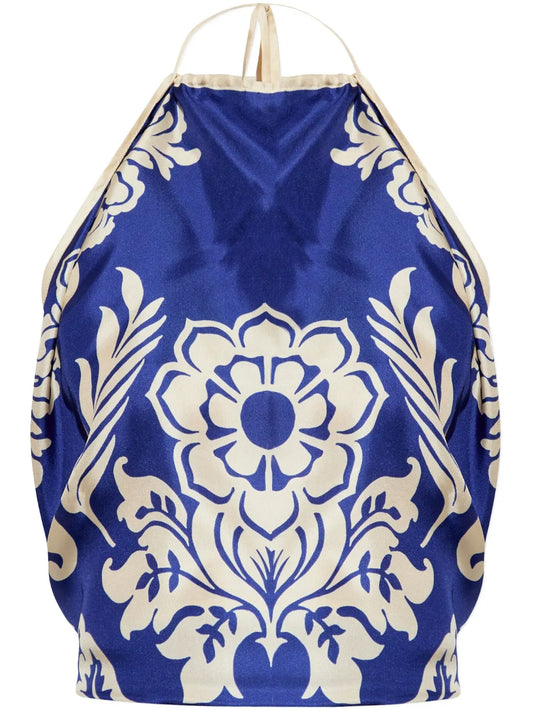 Floral-Print Silk Top