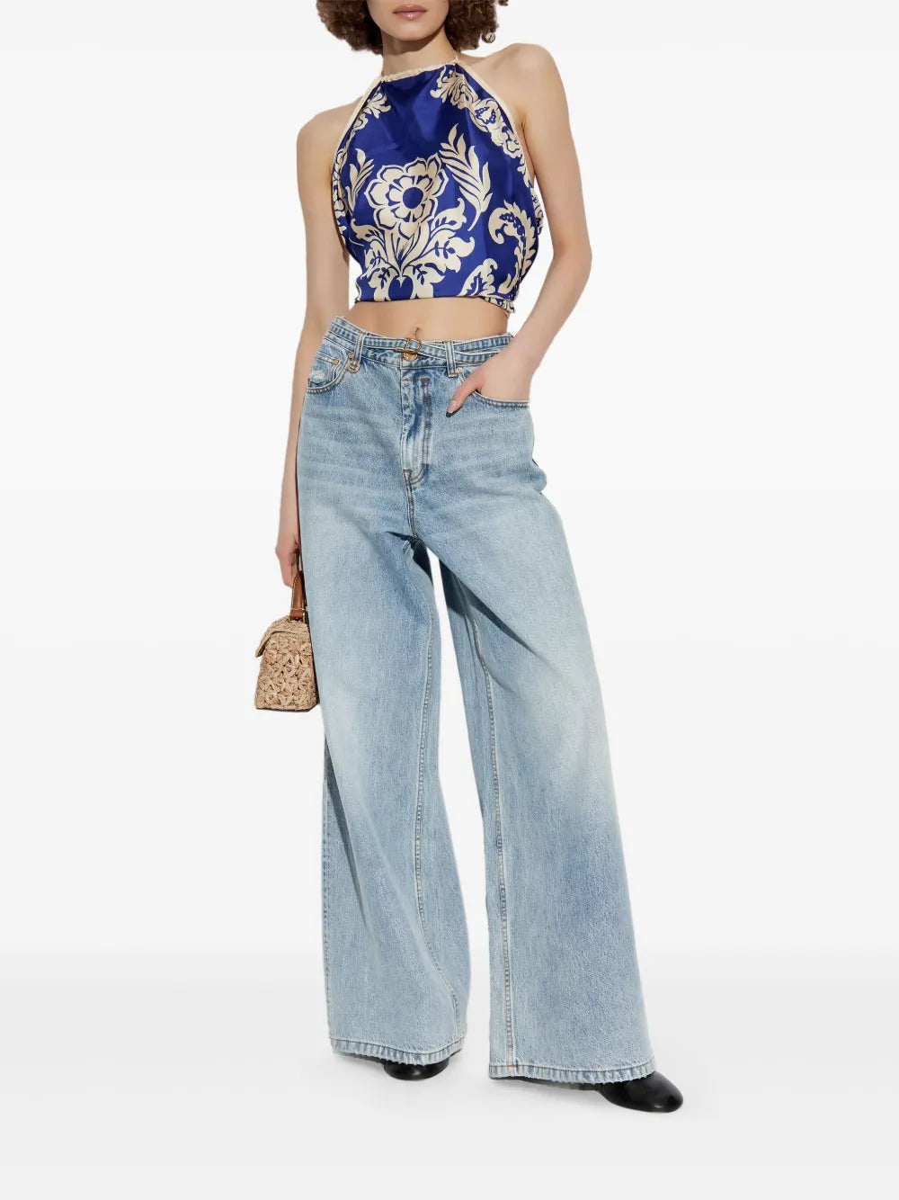 Floral-Print Silk Top