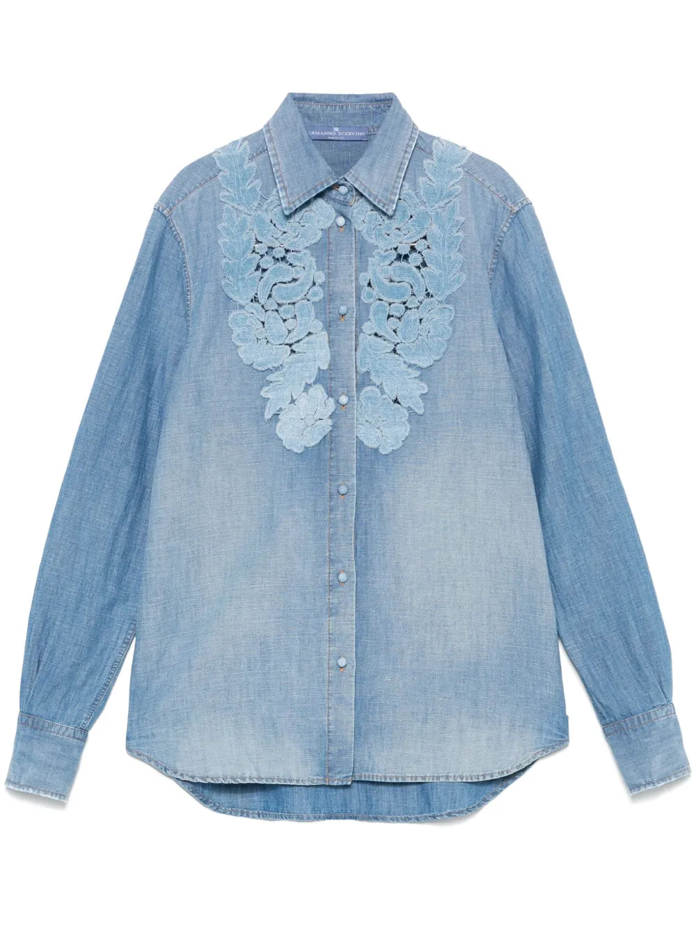 Floral-Appliqué Denim Shirt