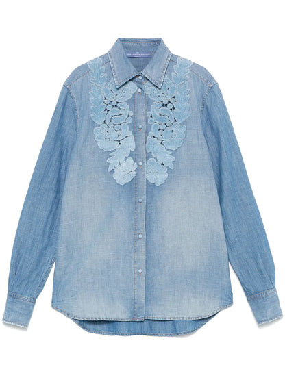 Floral-Appliqué Denim Shirt