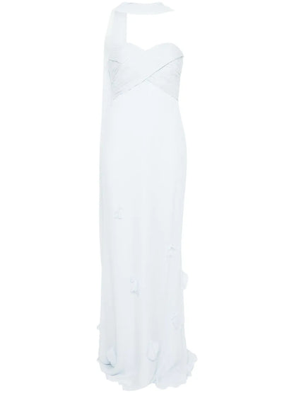 Georgette Flower-Appliqué Gown