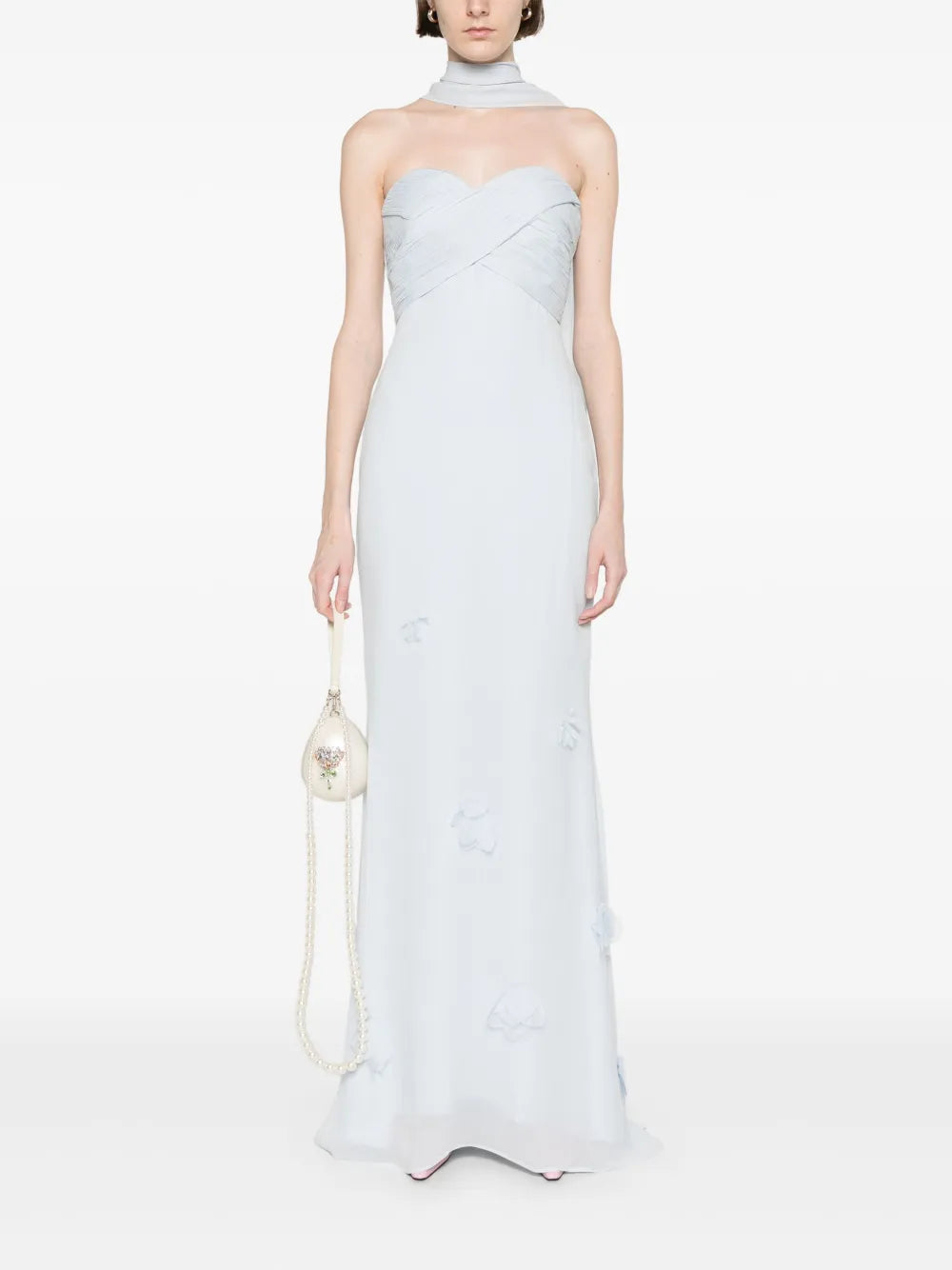 Georgette Flower-Appliqué Gown