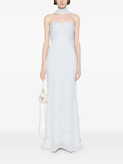 Georgette Flower-Appliqué Gown
