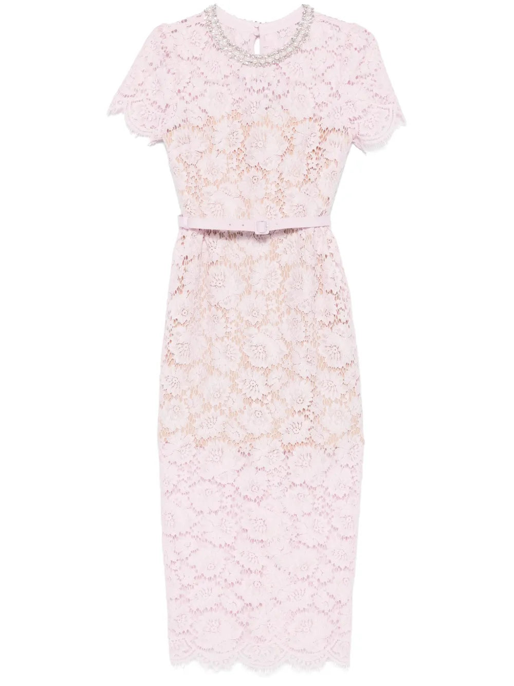Lace Pearl-Embellished Midi Dress