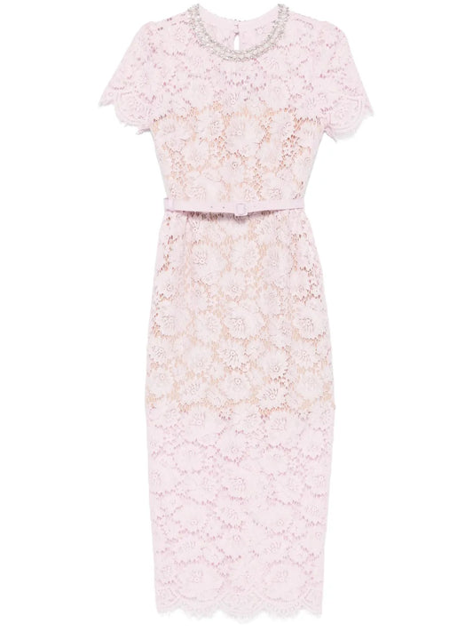 Lace Pearl-Embellished Midi Dress