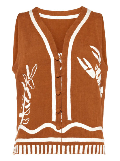 Oursin Embroidered Sleeveless Vest