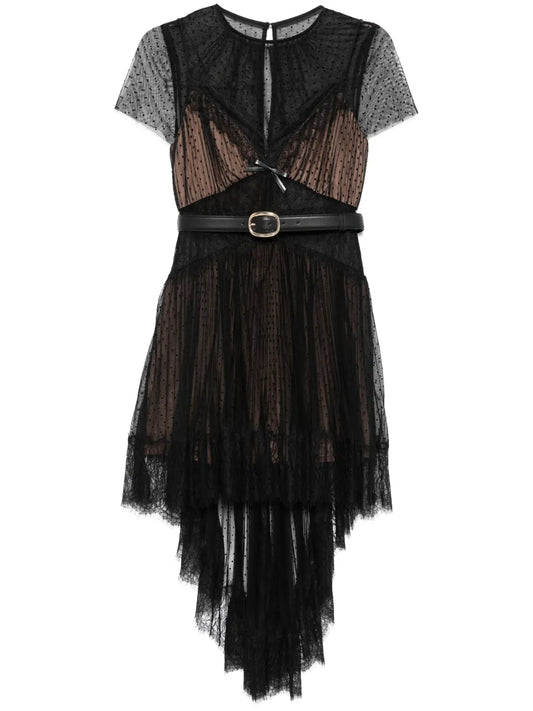 Dot-Pattern Mesh Mini Dress