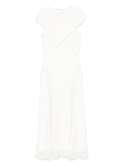 Lace-Insert Knitted Midi Dress