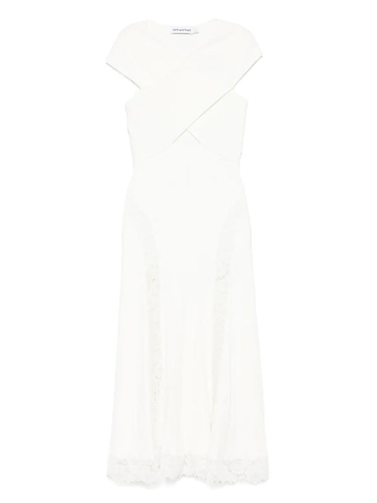 Lace-Insert Knitted Midi Dress