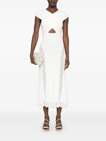 Lace-Insert Knitted Midi Dress