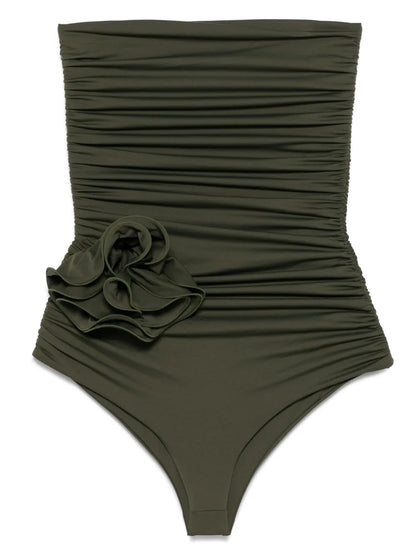 Flower-Appliqué Draped Swimsuit