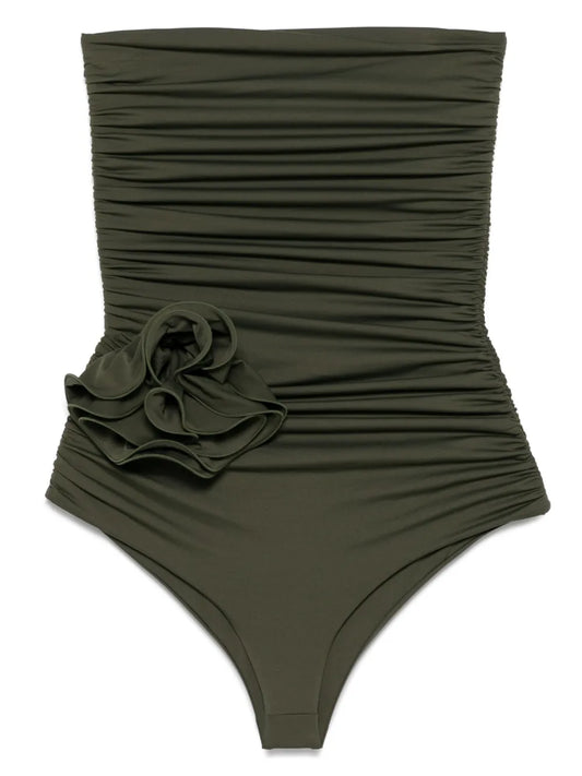 Flower-Appliqué Draped Swimsuit
