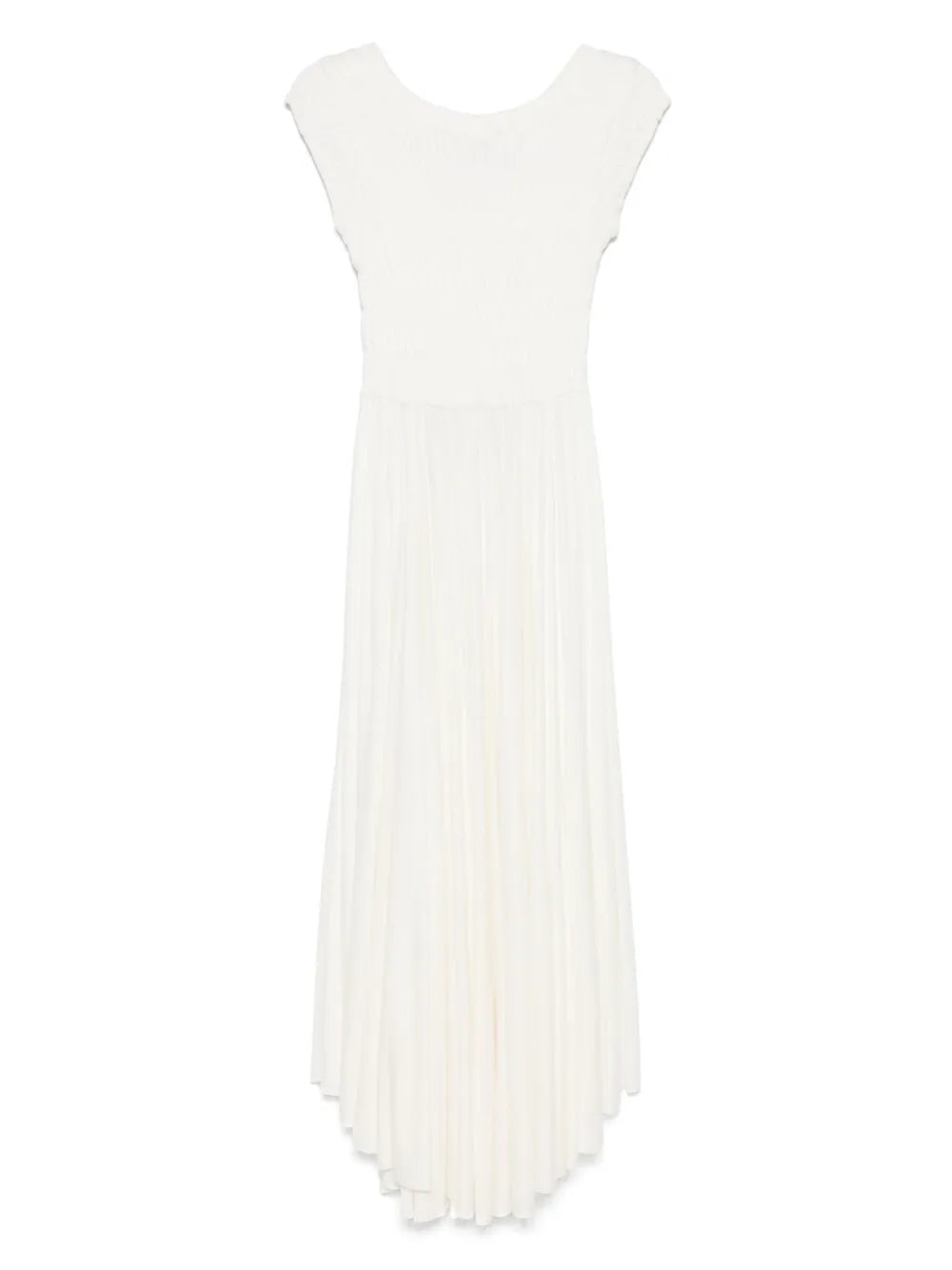 Shirred-Panel Midi Dress
