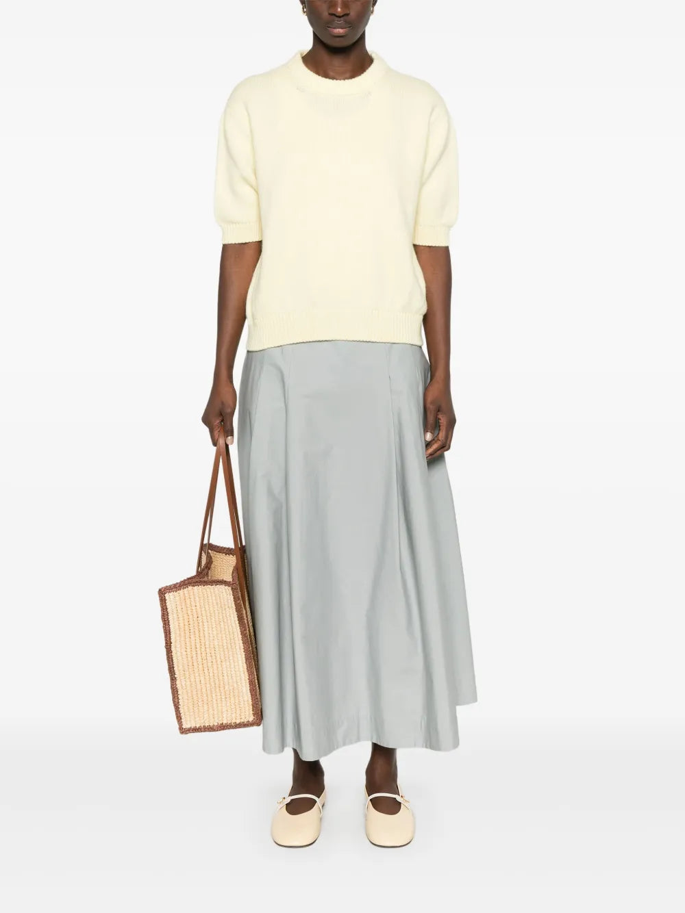 Pleat-Detail Midi Skirt