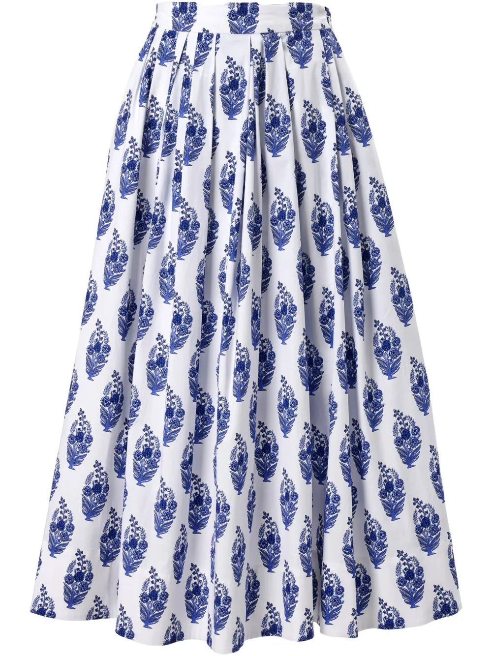Floral Block-Print Midi Skirt