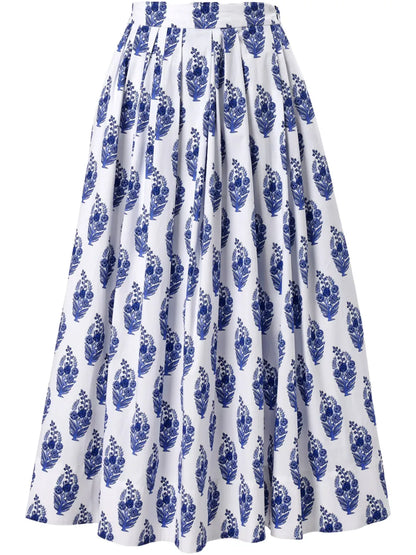 Floral Block-Print Midi Skirt