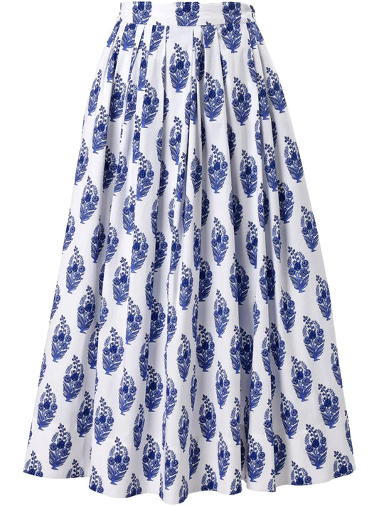 Floral Block-Print Midi Skirt