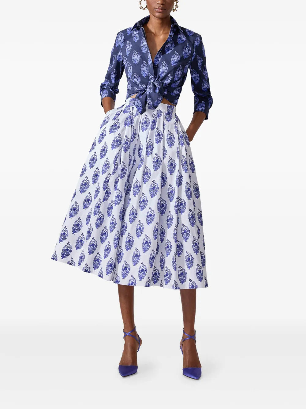 Floral Block-Print Midi Skirt