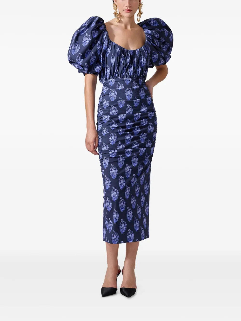 Floral-Print Balloon-Sleeve Dress