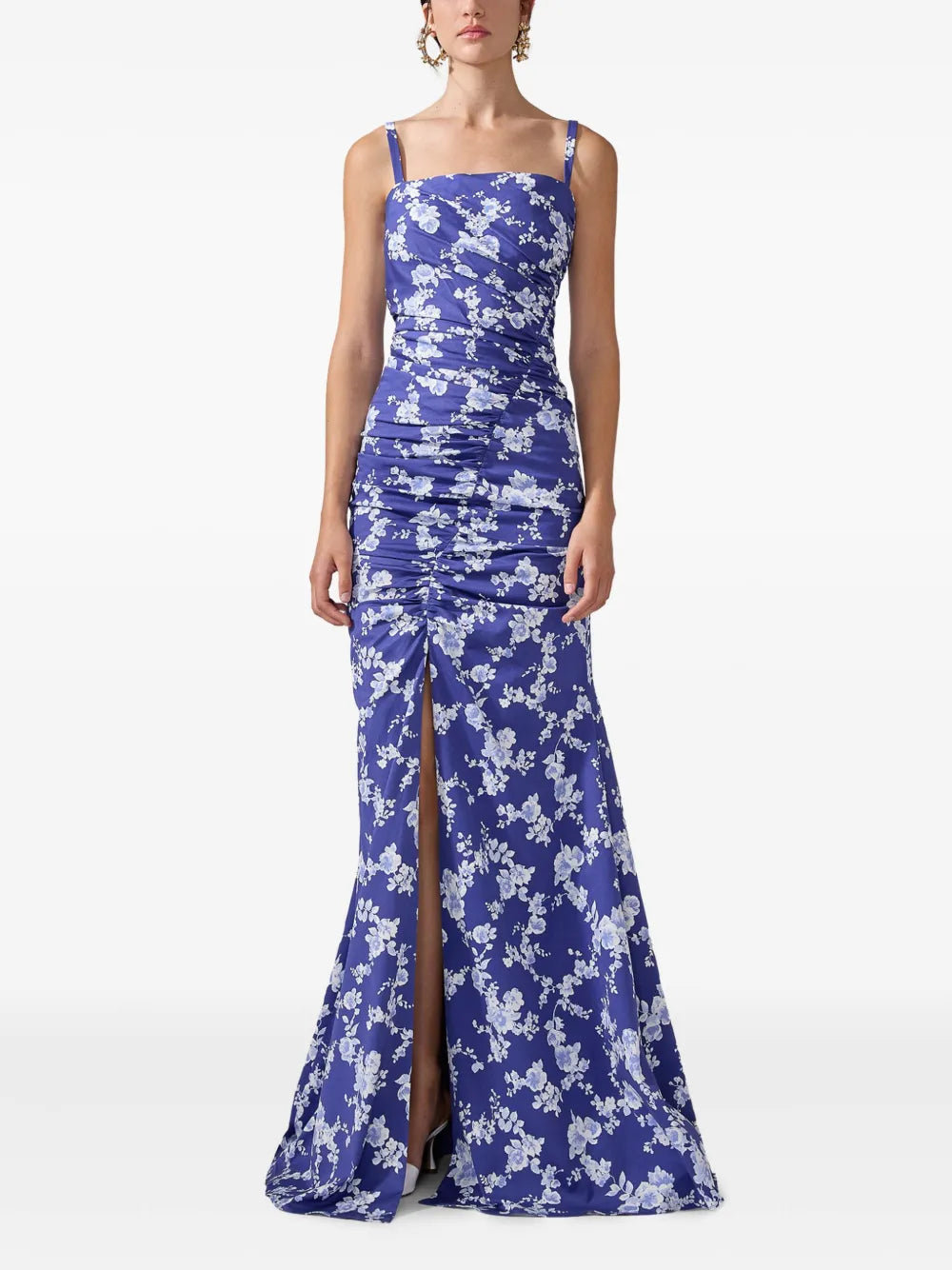 Floral-Print Gathered Gown