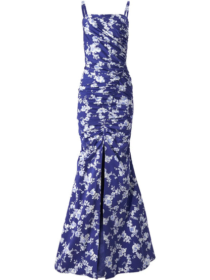Floral-Print Gathered Gown
