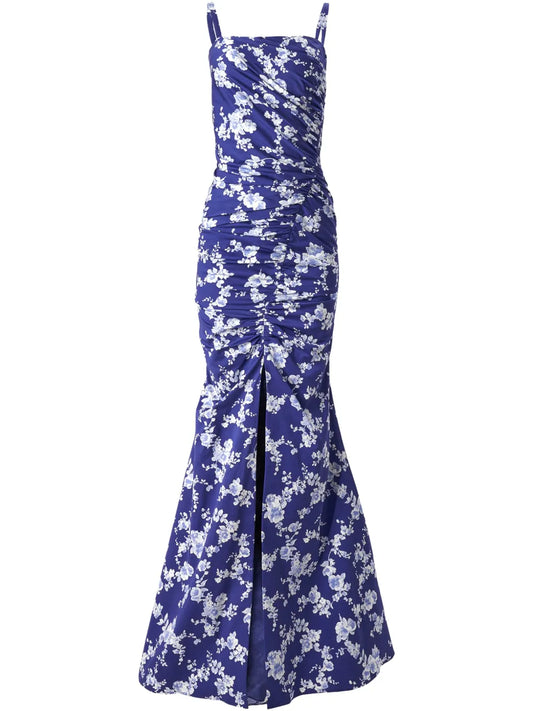 Floral-Print Gathered Gown