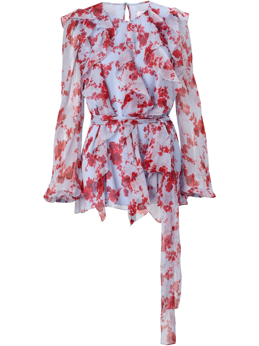 Floral-Print Ruffled Silk Top