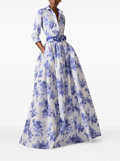 Chiné Floral-Print Midi Skirt