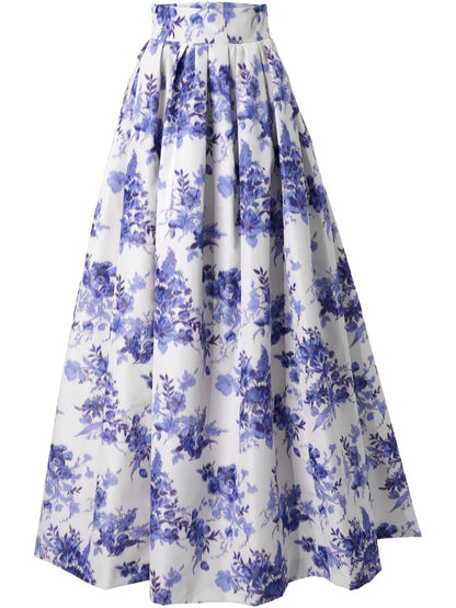 Chiné Floral-Print Midi Skirt