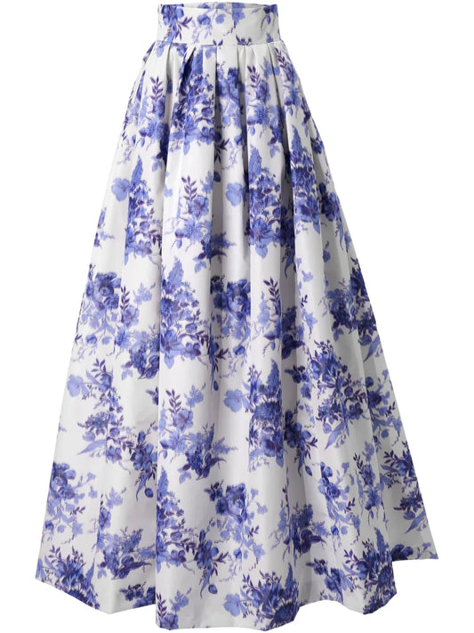 Chiné Floral-Print Midi Skirt