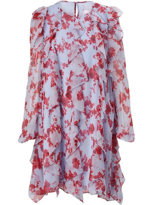 Floral-Print Chiffon Dress
