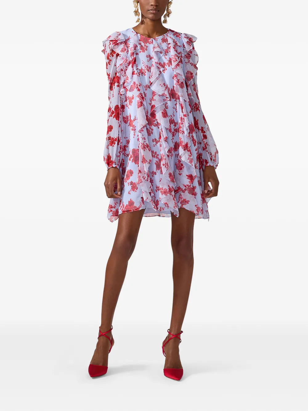 Floral-Print Chiffon Dress