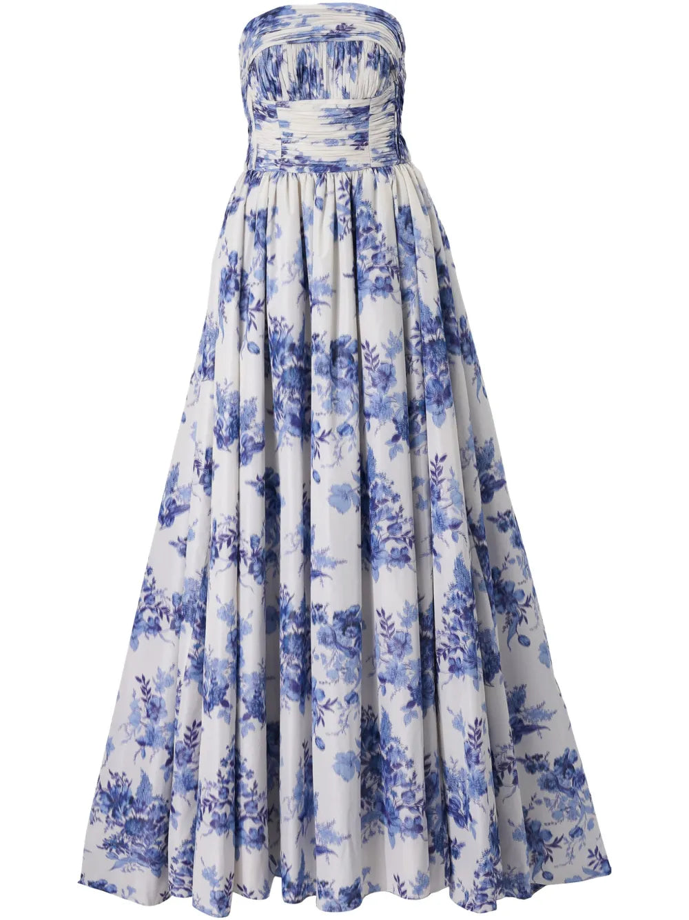 Floral-Print Strapless Gown