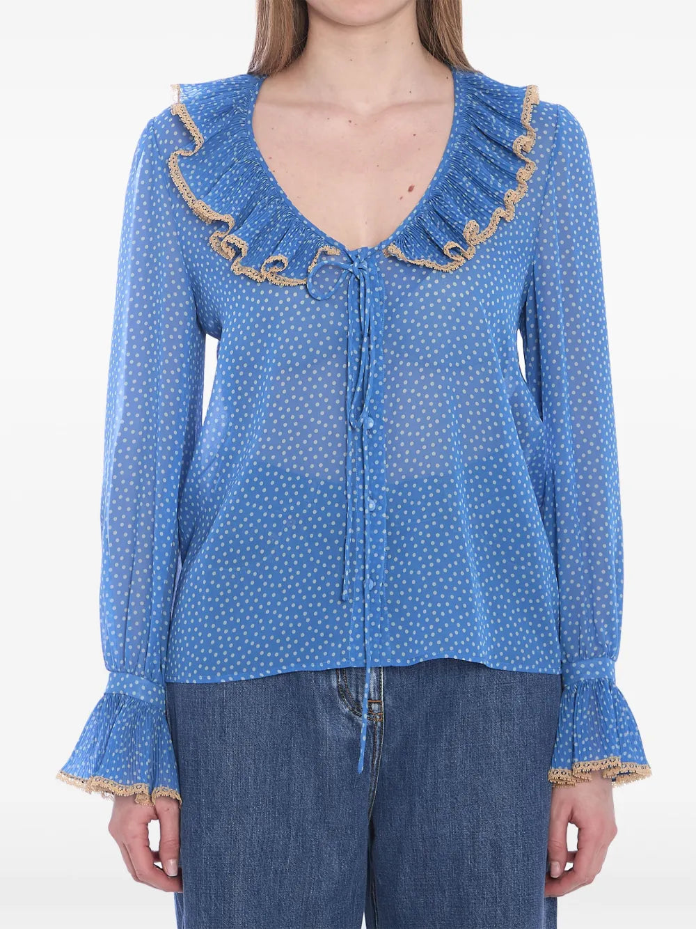 Polka Dot-Print Silk Blouse