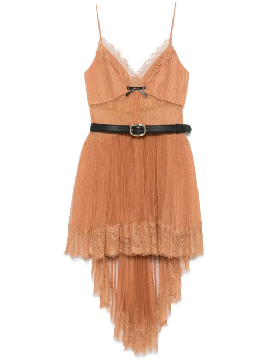Dot-Pattern Mesh Mini Dress