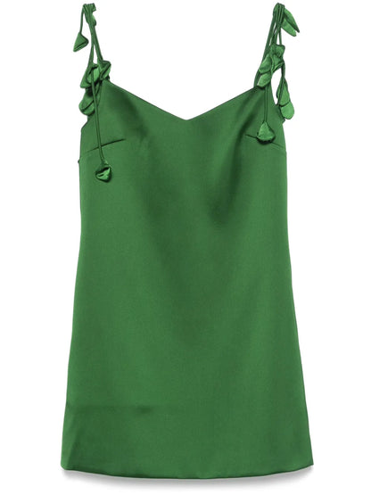 Satin Flower-Embellished Mini Dress