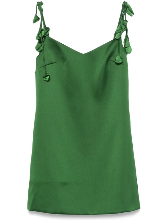 Satin Flower-Embellished Mini Dress
