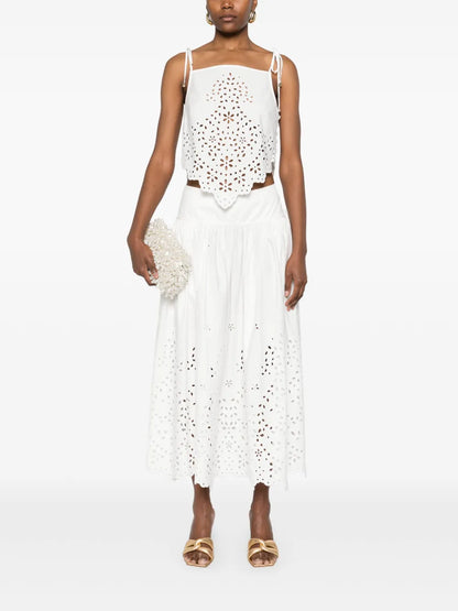 Cotton Embroidered Midi Skirt