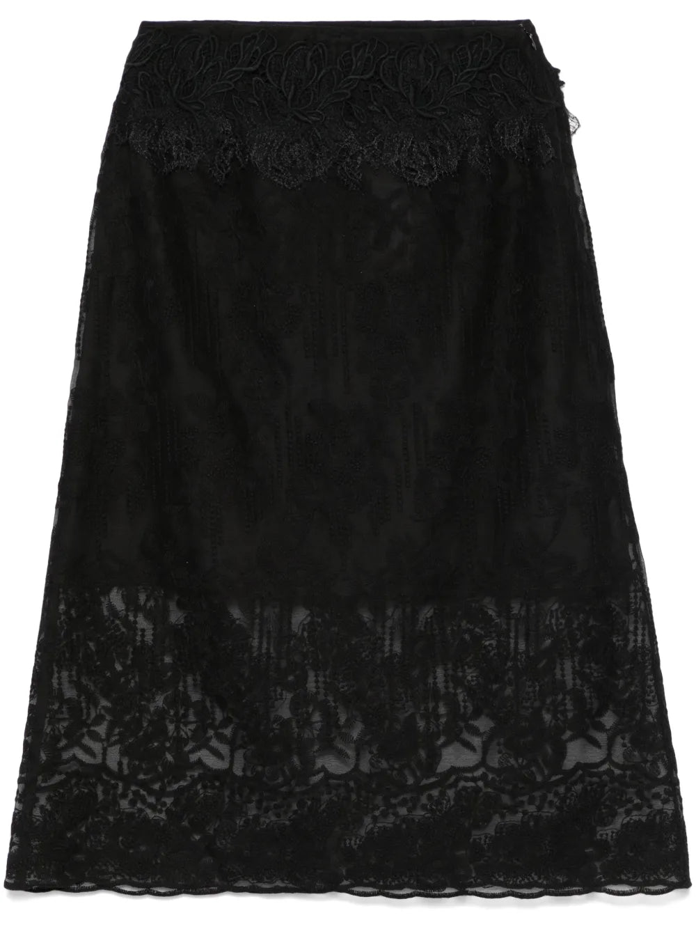 Floral-Embroidery Midi Skirt