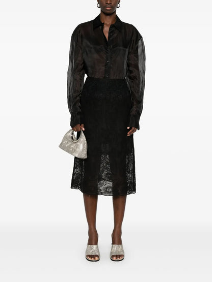 Floral-Embroidery Midi Skirt