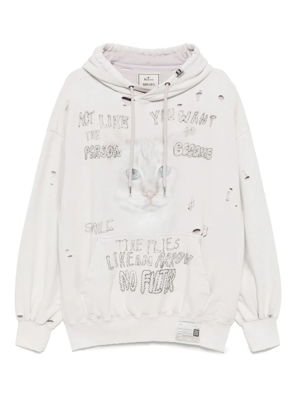 Bleached Cat-Print Hoodie