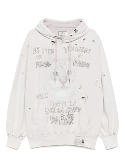 Bleached Cat-Print Hoodie