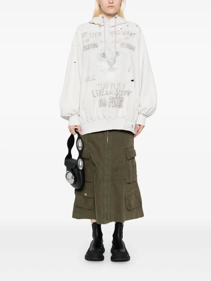 Bleached Cat-Print Hoodie