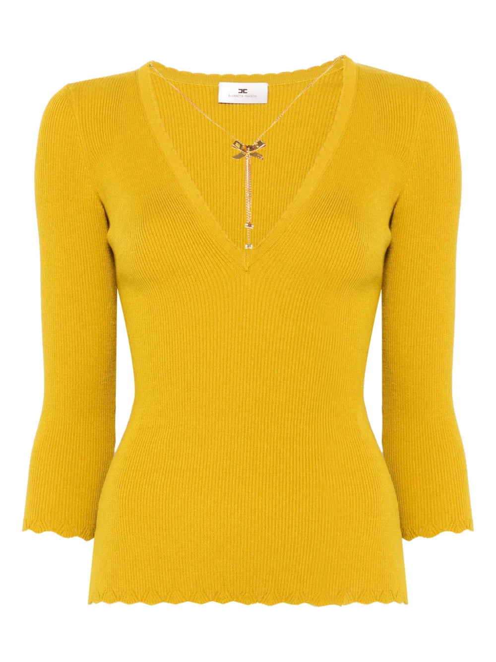 Necklace-Detail Ribbed Top