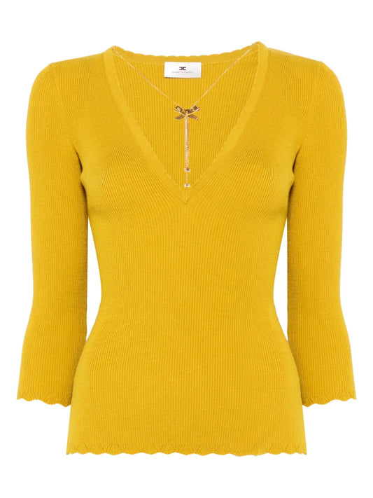 Necklace-Detail Ribbed Top