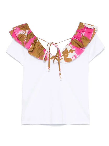 Printed-Ruching T-Shirt